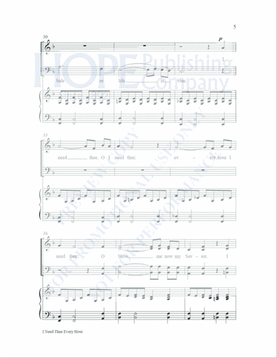 I Need Thee Every Hour 4-Part scores gallery preview page 6