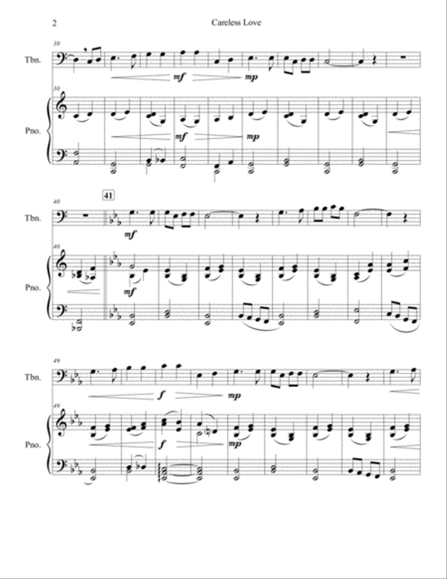 Careless Love - Trombone Solo w/ Piano Easy Piano scores gallery preview page 2