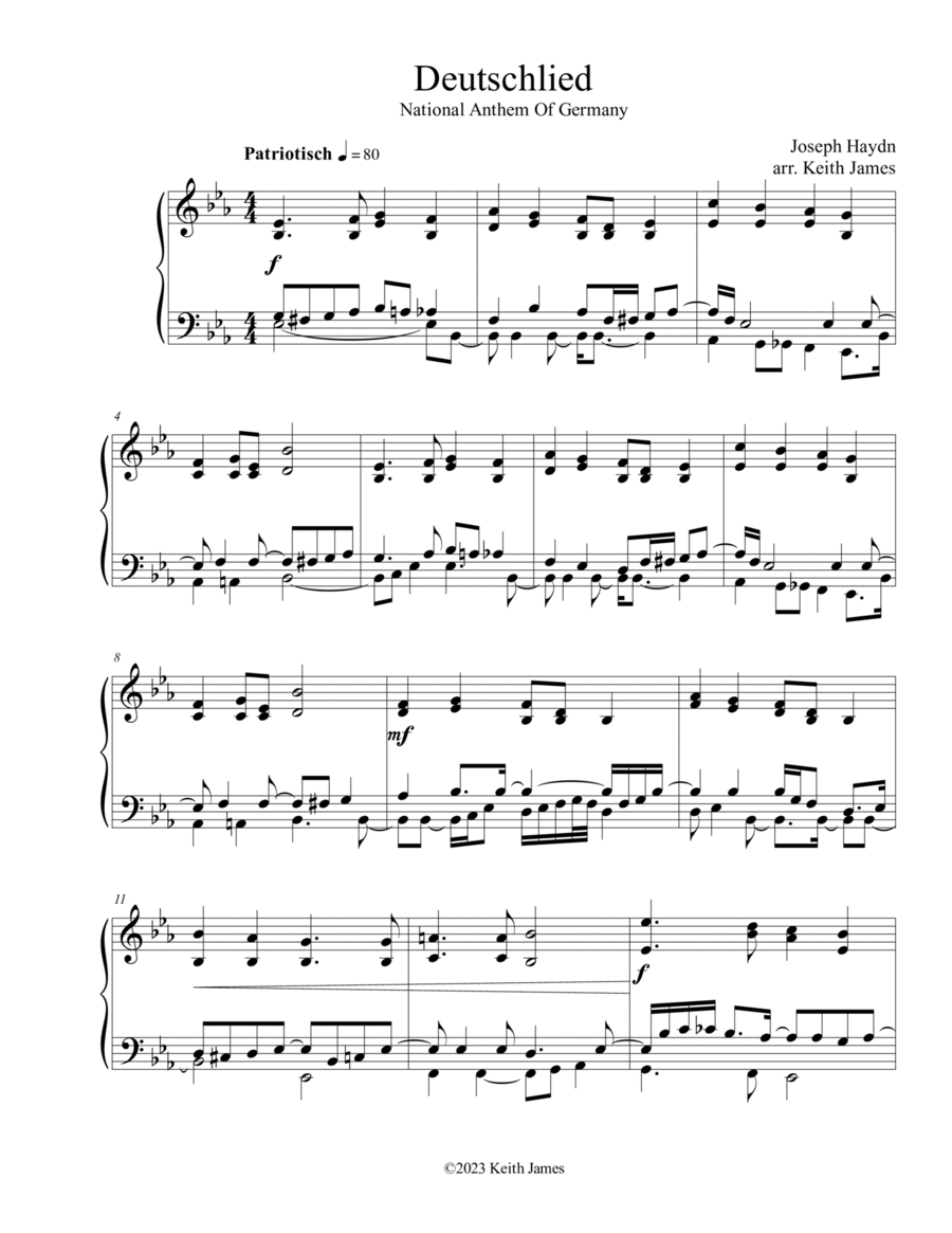 Deutschlandlied (National Anthem Of Germany) Piano Solo scores gallery preview page 1