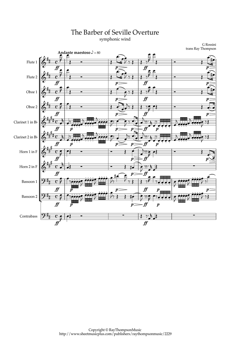 Rossini: The Barber of Seville Overture (Complete) - symphonic wind Large Ensemble scores gallery preview page 1