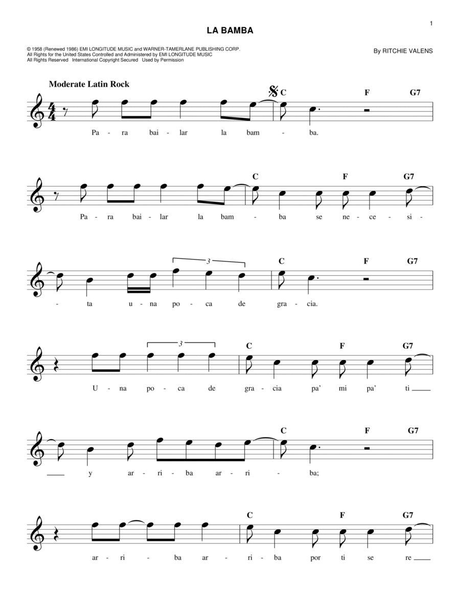 La Bamba Piano scores gallery preview page 1