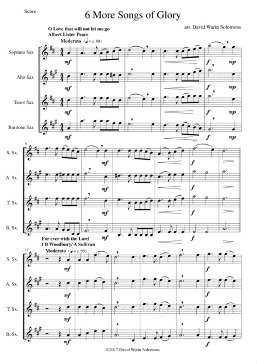 6 more Songs of Glory for saxophone quartet Saxophone Quartet scores gallery preview page 1