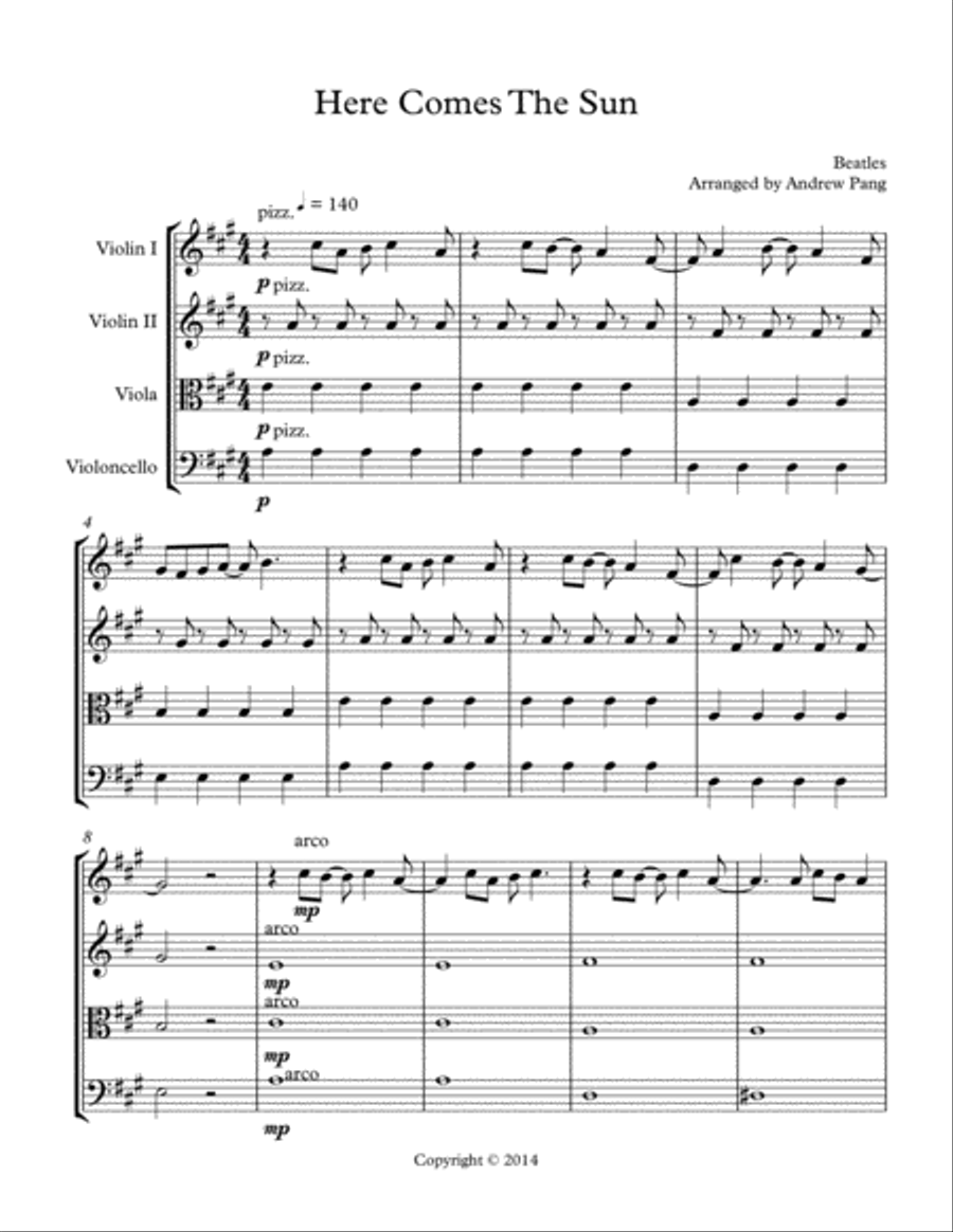 Here Comes The Sun String Quartet scores gallery preview page 1