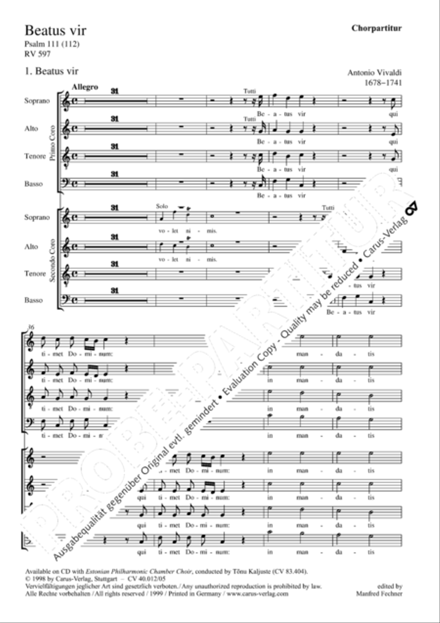 Beatus vir (How blest is he) Psalm 111 4-Part scores gallery preview page 2