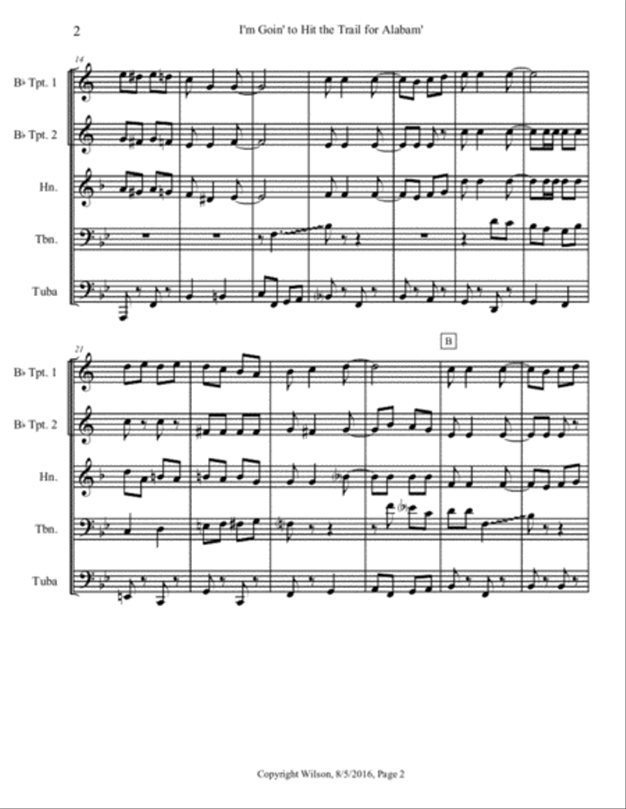 I'm Goin' to Hit the Trail for Alabam' Brass Quintet scores gallery preview page 3