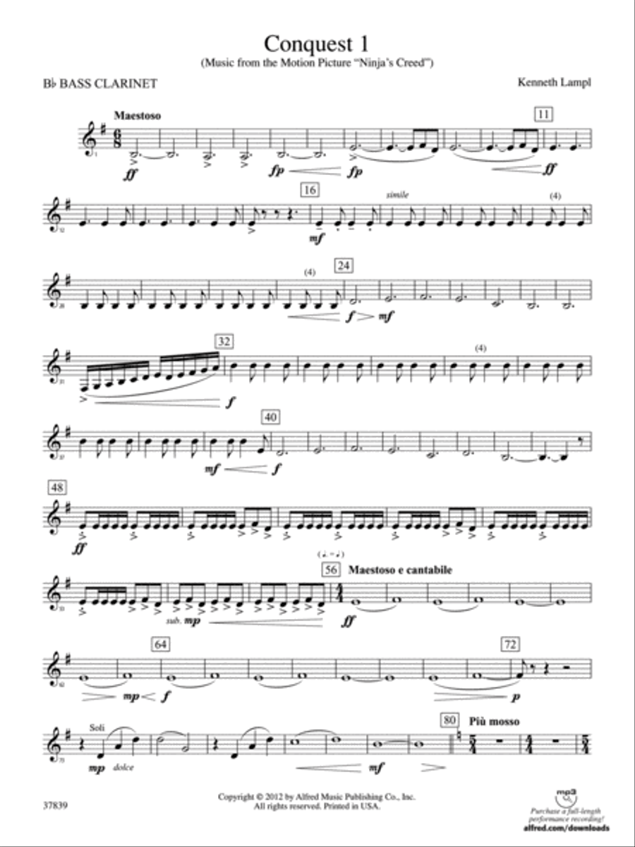 Conquest 1 (from the motion picture Ninja's Creed): B-flat Bass Clarinet Concert Band scores gallery preview page 1