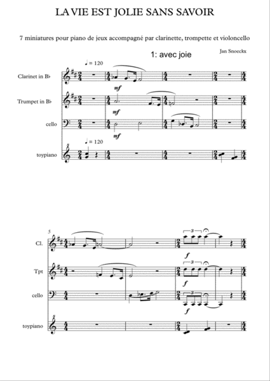la vie est jolie sans savoir Small Ensemble scores gallery preview page 1