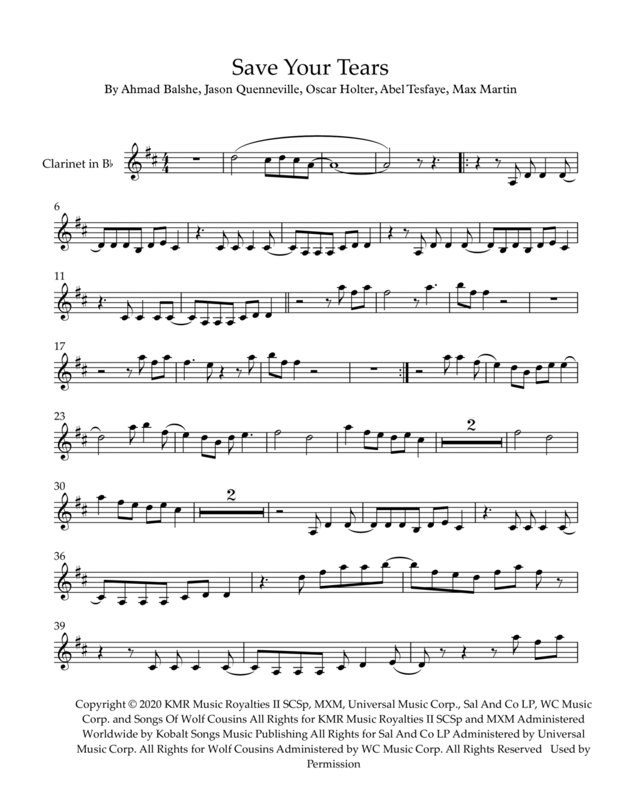 Save Your Tears Save Your Tears Small Ensemble scores gallery preview page 1