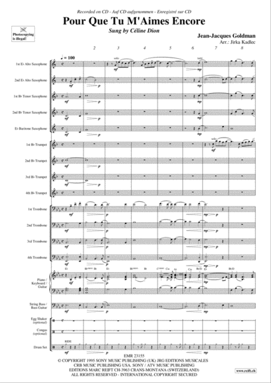 Pour Que Tu M'Aimes Encore Big Band scores gallery preview page 3