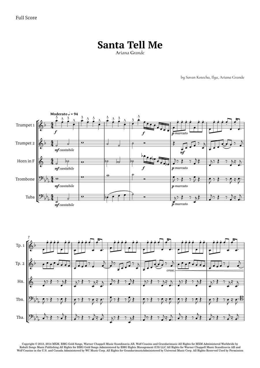 Santa Tell Me Brass Quintet scores gallery preview page 1