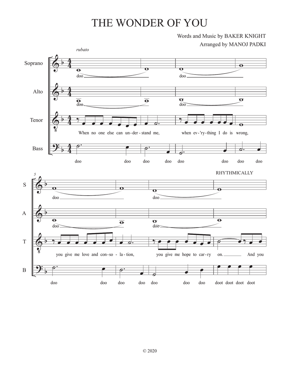 The Wonder Of You 4-Part scores gallery preview page 1