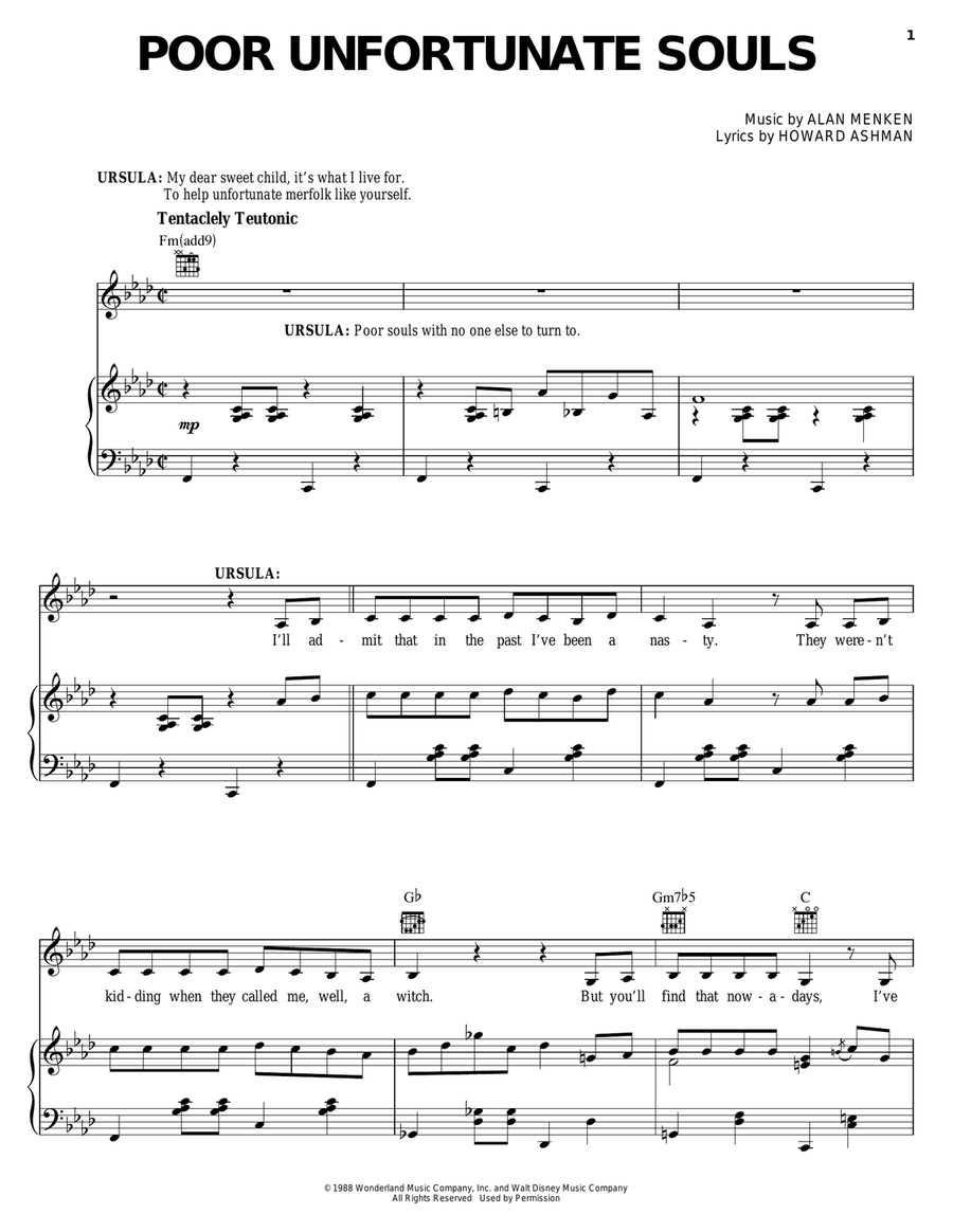 Poor Unfortunate Souls (from The Little Mermaid: A Broadway Musical) Piano, Vocal, Guitar scores gallery preview page 1
