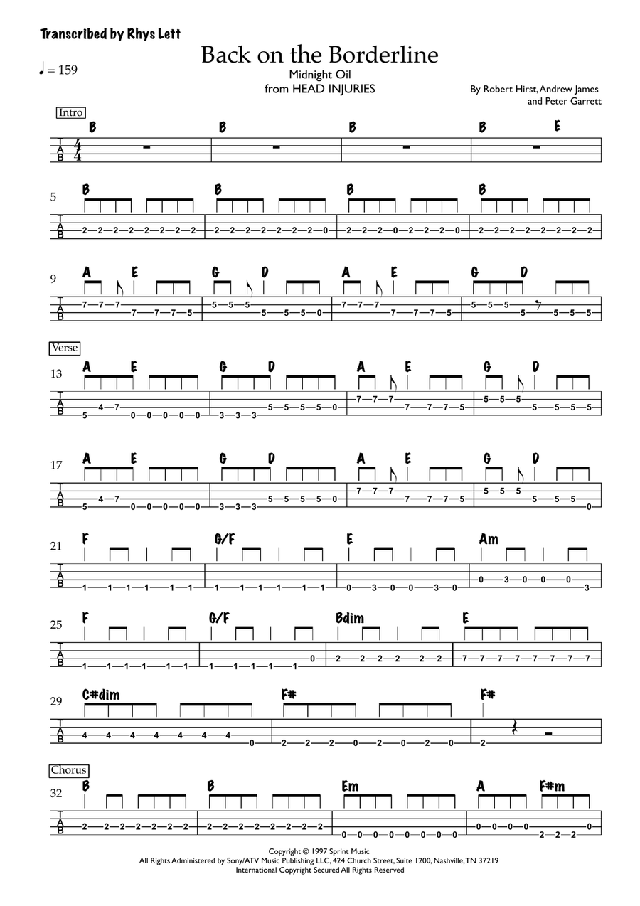 Back On The Borderline Back On The Borderline Guitar Tablature scores gallery preview page 1