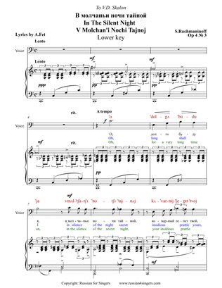 "In The Silent Night" Op.4 N3 Lower key DICTION SCORE with IPA and translation (Bass clef)