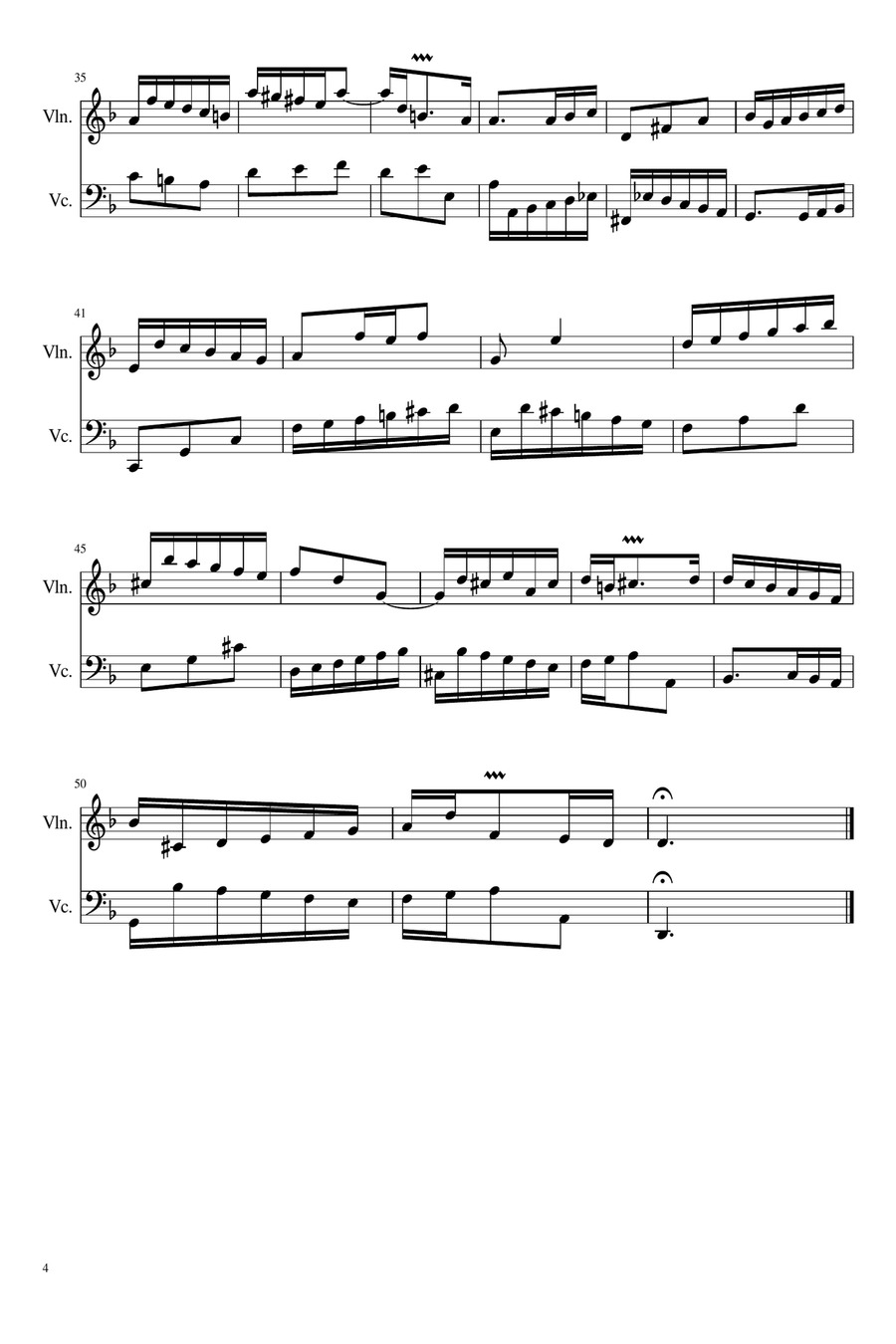 Three 2-part Inventions by Bach, arranged for violin and cello String Duet scores gallery preview page 6