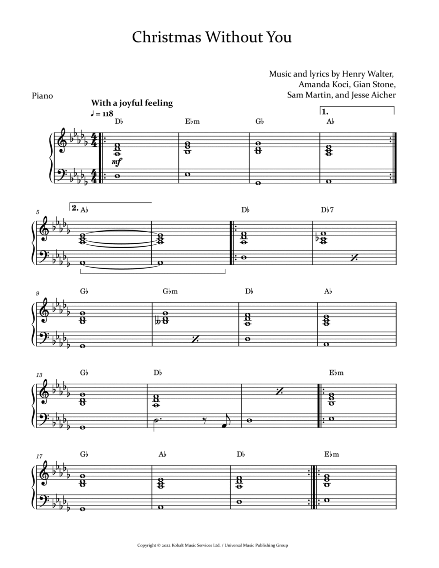 Christmas Without You Easy Piano scores gallery preview page 1