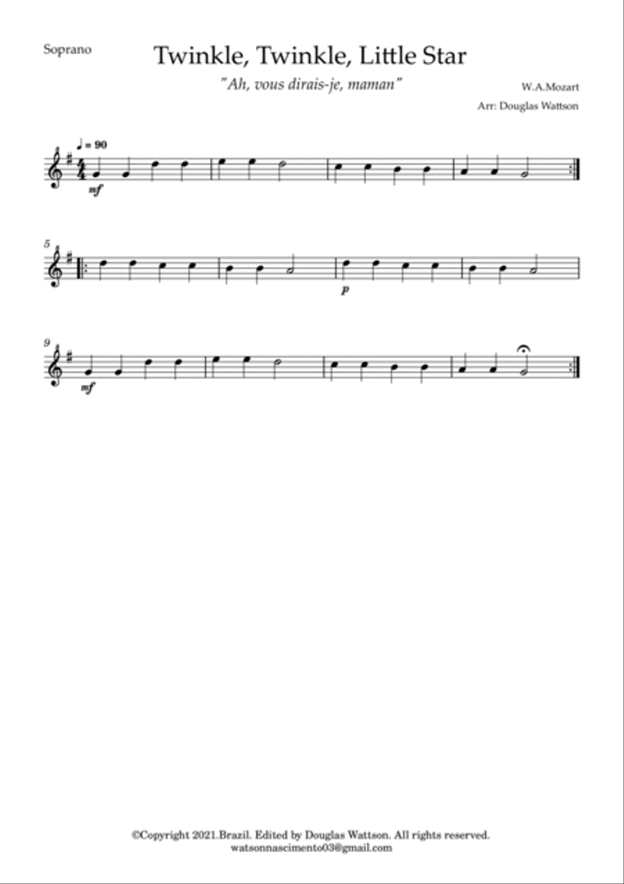 Twinkle, twinkle, little star - recorder quartet SATB 4-Part scores gallery preview page 3