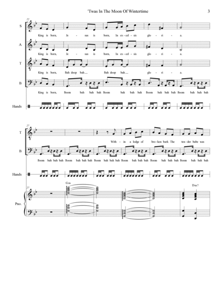 'Twas In The Moon Of Wintertime (SATB) image number null