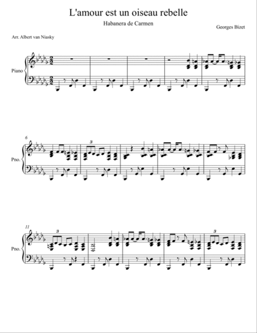 L'amour est un oiseau rebelle - Habanera de Carmen van niasky_Db key Piano Solo scores gallery preview page 2