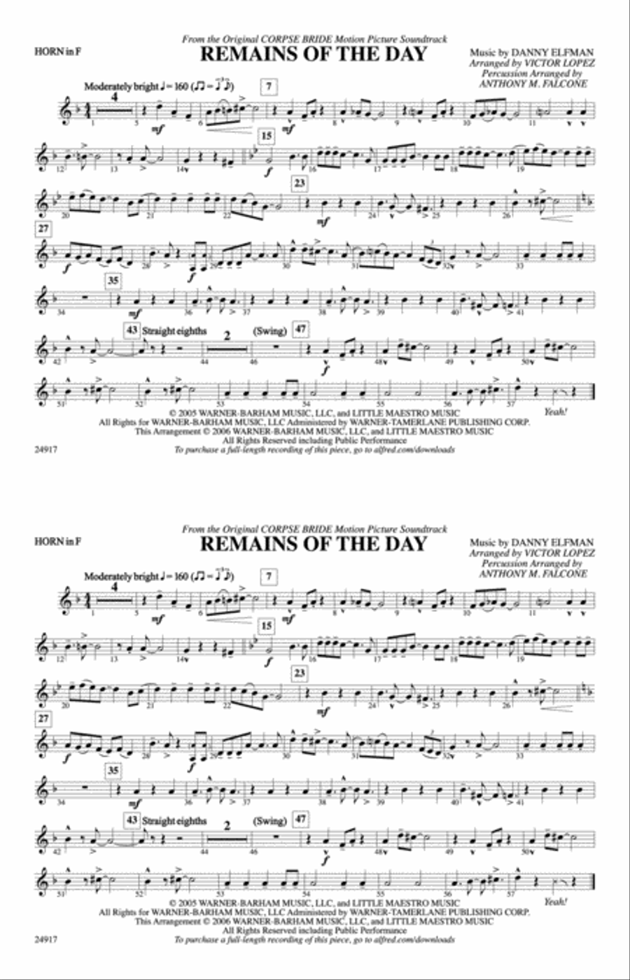 Remains of the Day (from Corpse Bride): 1st F Horn Marching Band scores gallery preview page 1