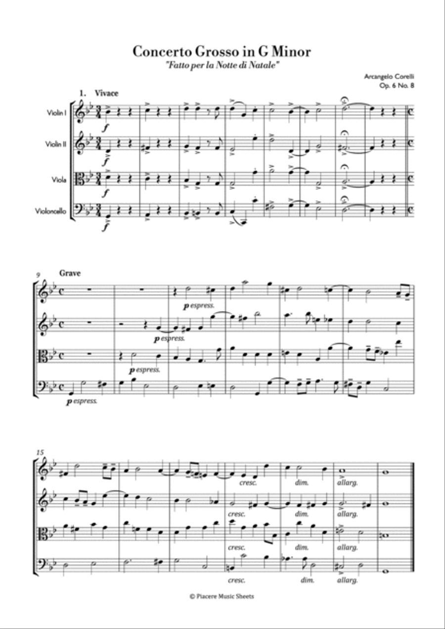 Corelli - Concerto grosso in G minor 'Fatto per la Notte di Natale' - Intermediate String Quartet scores gallery preview page 2