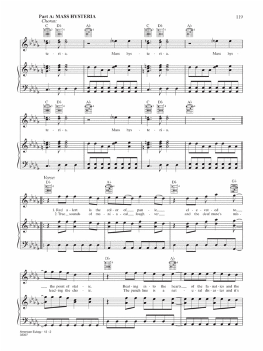 American Eulogy (A: Mass Hysteria B: Modern World) Piano, Vocal, Guitar scores gallery preview page 2