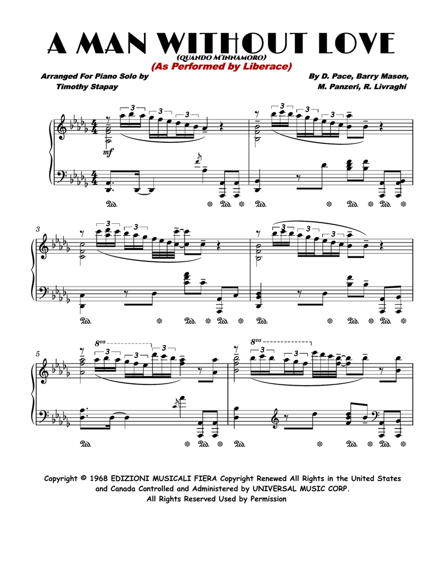A Man Without Love (quando M'innamoro) Piano Solo scores gallery preview page 1