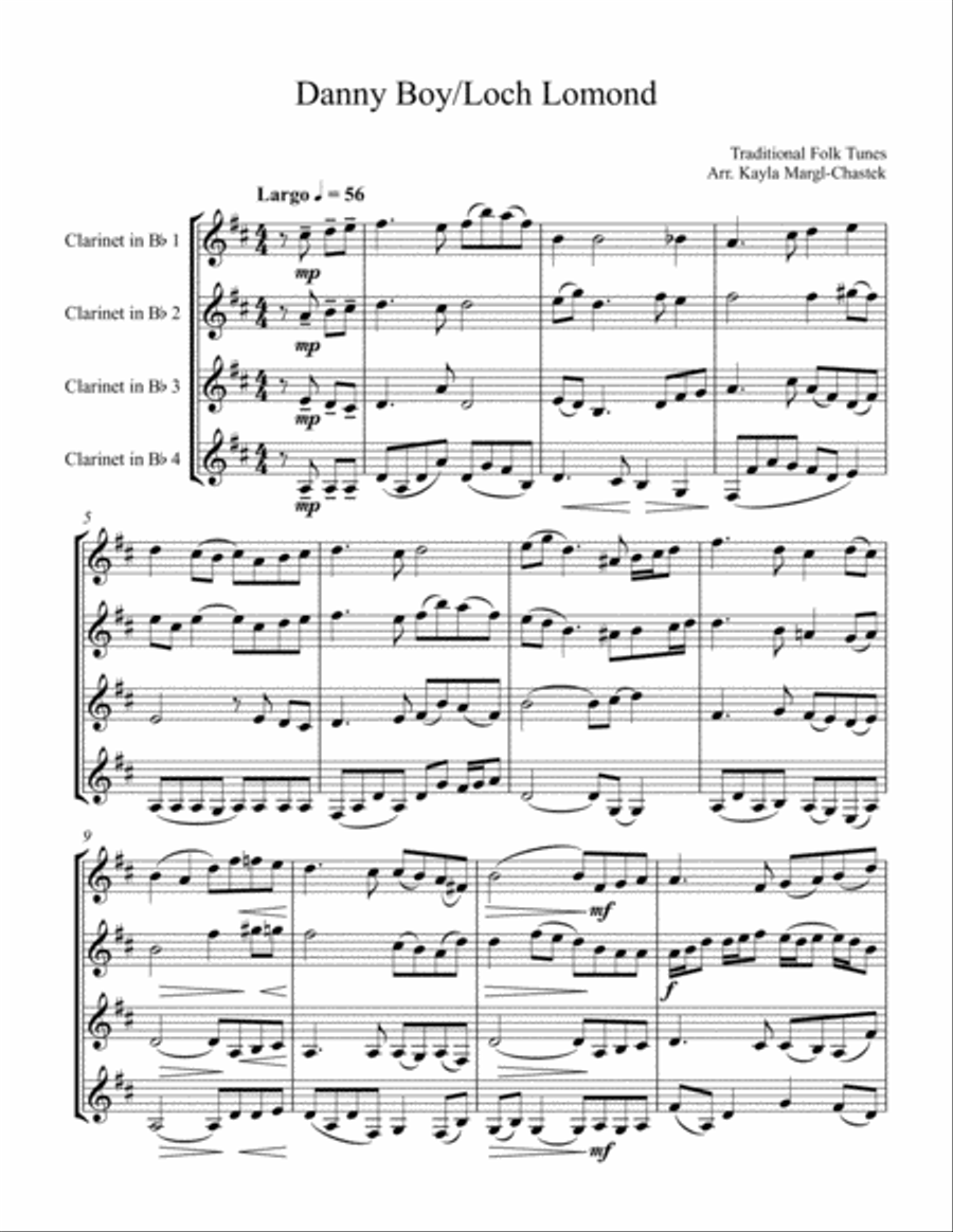 Danny Boy/Loch Lomond Danny Boy/Loch Lomond Woodwind Quartet scores gallery preview page 1