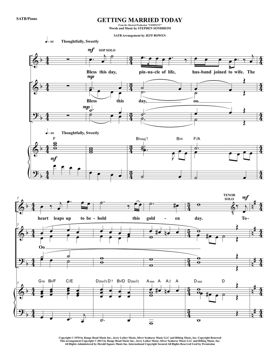 Getting Married Today 4-Part scores gallery preview page 1