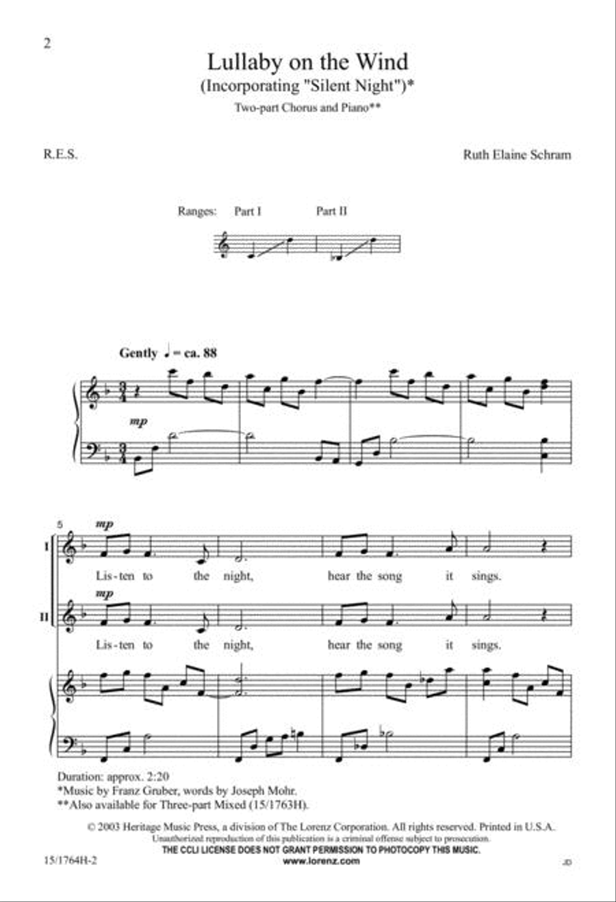 Lullaby on the Wind 2-Part scores gallery preview page 2