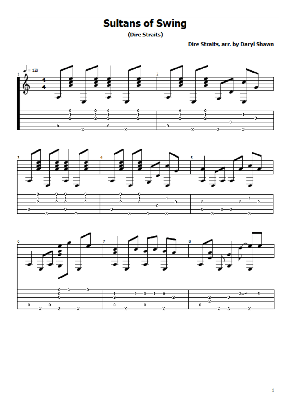 Sultans Of Swing Acoustic Guitar scores gallery preview page 1