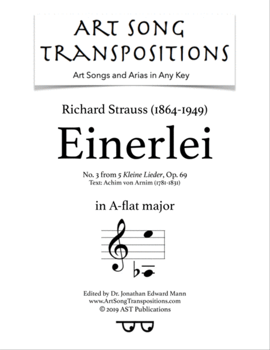 STRAUSS: Einerlei, Op. 69 no. 3 (transposed to A-flat major) Voice scores gallery preview page 1