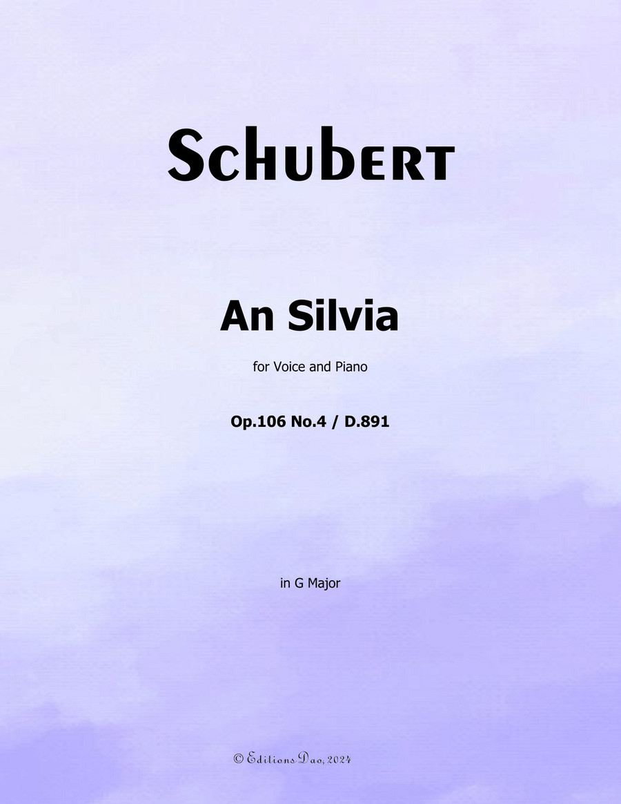 An Silvia, by Schubert, D.891, in G Major Voice scores gallery preview page 1