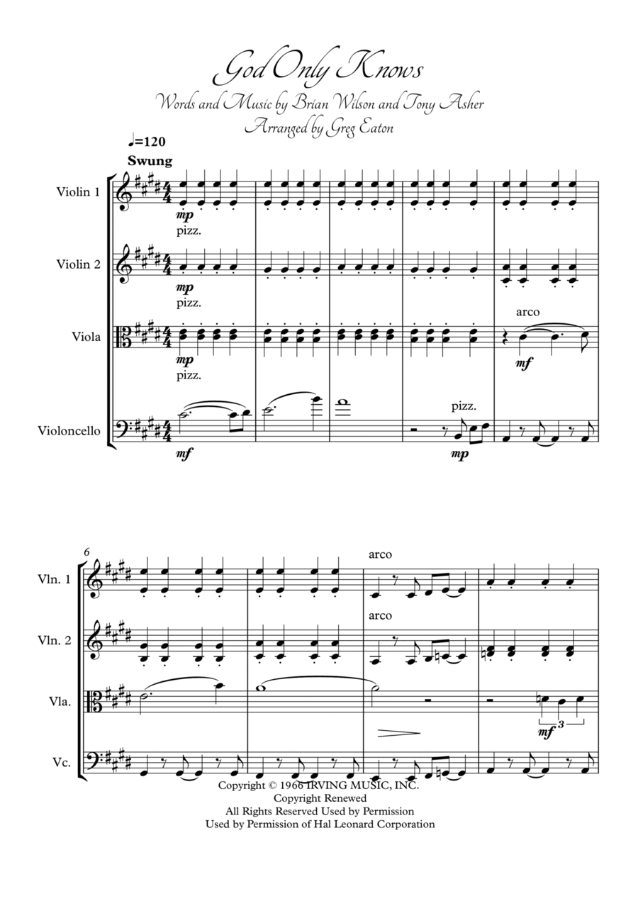 God Only Knows String Quartet scores gallery preview page 1