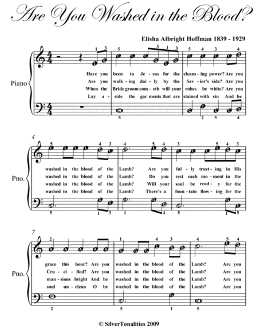 Are You Washed In the Blood Easy Piano Sheet Music Easy Piano scores gallery preview page 2