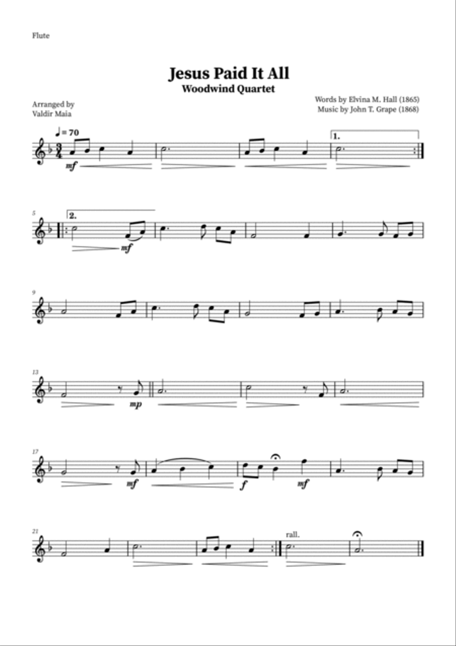 Jesus Paid It All - Woodwind Quartet (+Chords) Woodwind Quartet scores gallery preview page 3