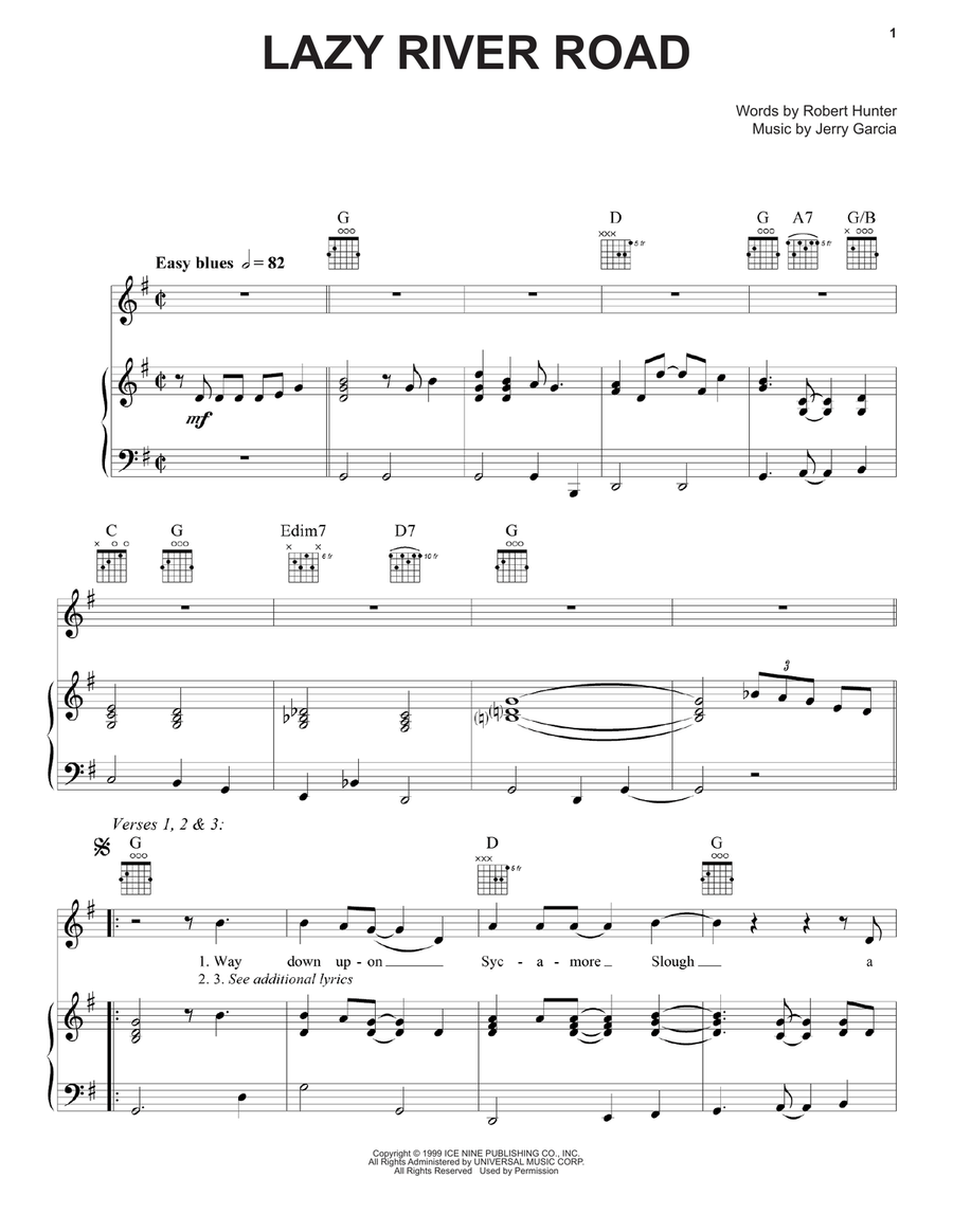 Lazy River Road Piano, Vocal, Guitar scores gallery preview page 1