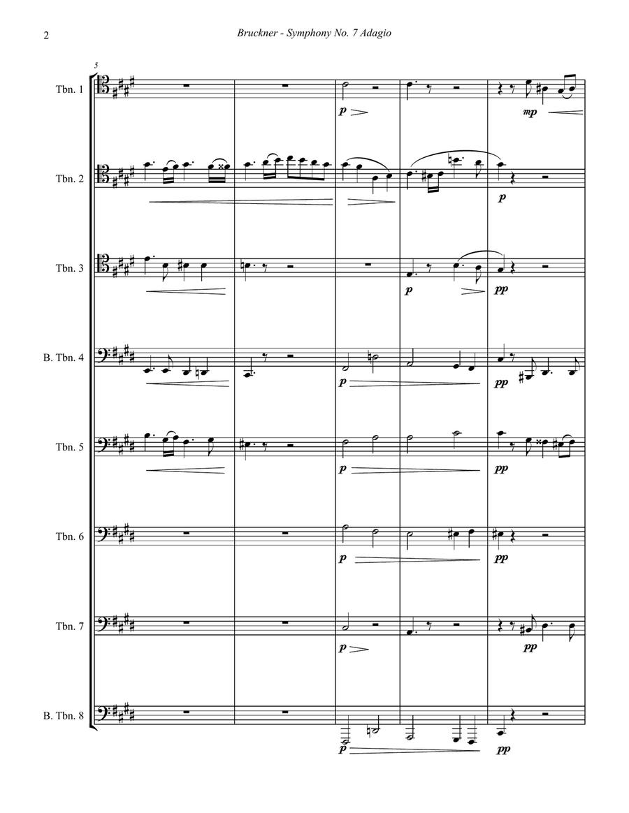 Adagio from Symphony No. 7 for 8-part Trombone Ensemble Brass Ensemble scores gallery preview page 2