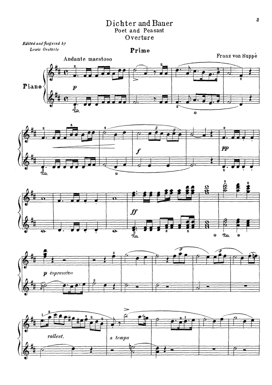 Suppe Poet and Peasant Overture, for piano duet(1 piano, 4 hands), PS821