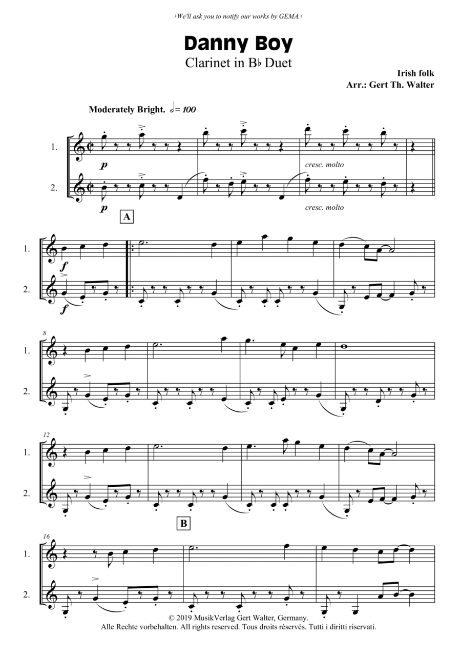 Danny Boy Danny Boy Clarinet Duet scores gallery preview page 1