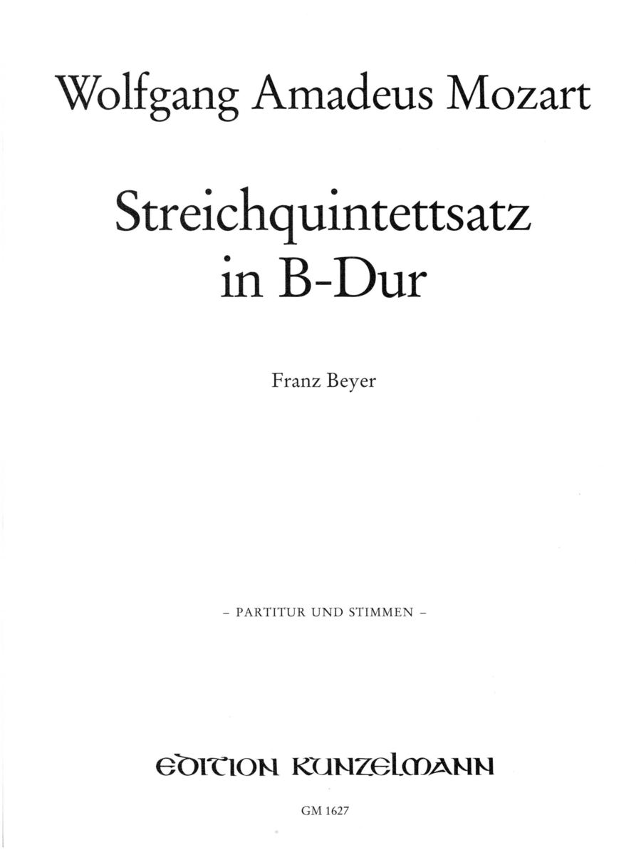 String quintet movement in B-flat major String Quintet scores gallery preview page 1