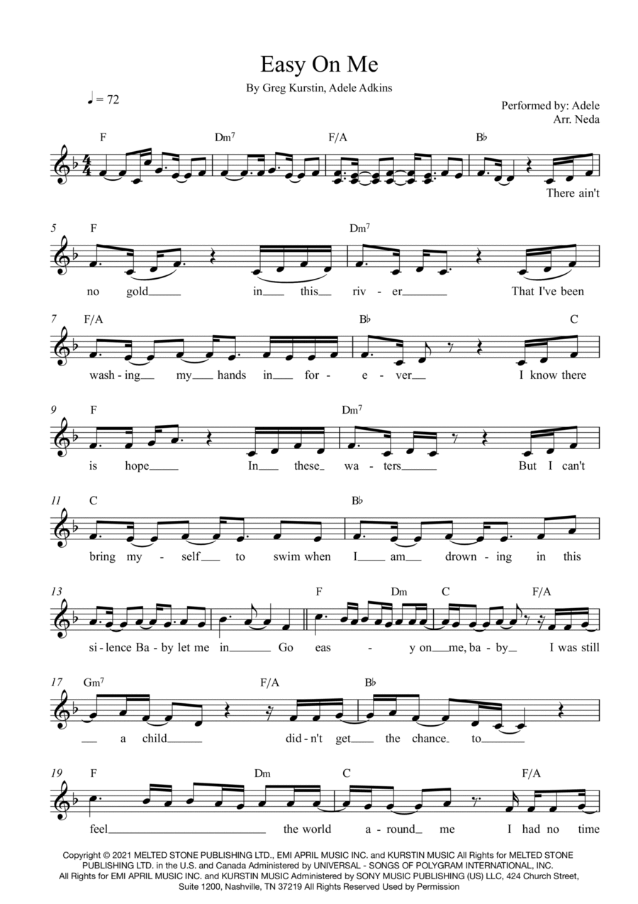 Easy On Me Easy On Me Piano, Vocal, Guitar scores gallery preview page 1