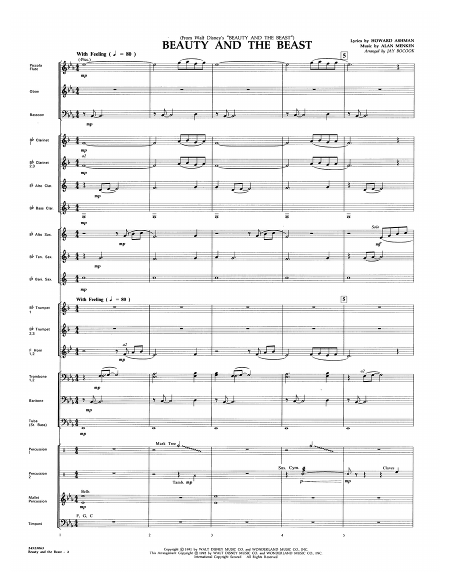 Beauty and the Beast (arr. Jay Bocook) - Full Score Concert Band scores gallery preview page 2