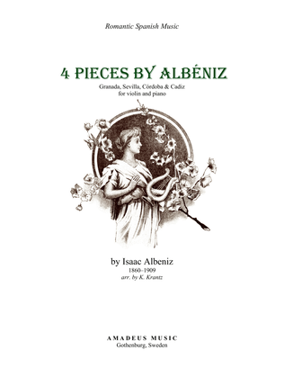 Book cover for 4 Pieces by Albéniz for violin and piano (Granada, Sevilla, Córdoba, Cadiz)