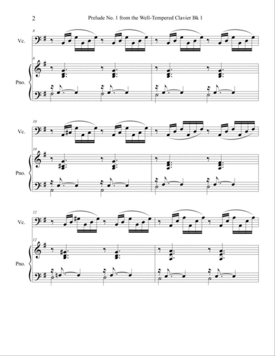Prelude No.1 from The Well-Tempered Clavier Book 1 BWV 846 (Cello Solo) with piano accompaniment Piano scores gallery preview page 2