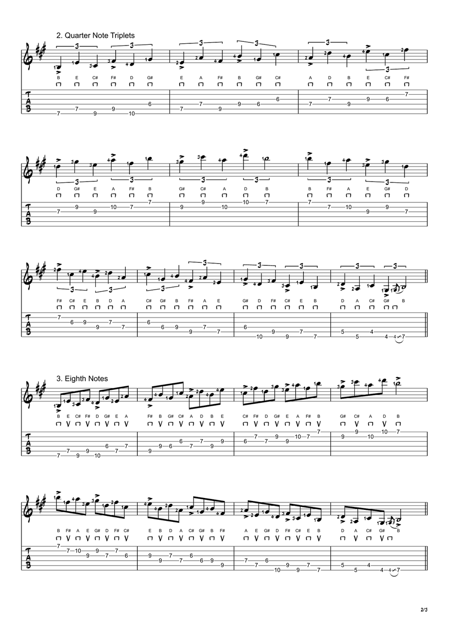 B Dorian Mode Exercises - Ascending and Descending in 4ths Acoustic Guitar scores gallery preview page 2