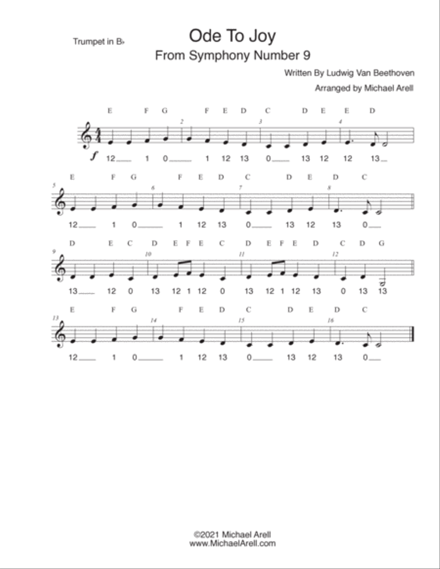 Ode To Joy--Easy Trumpet Trumpet Solo scores gallery preview page 2