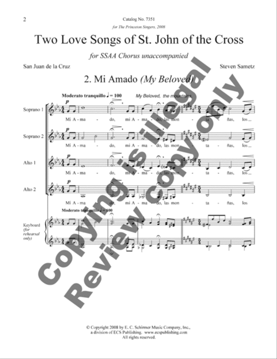 Mi Amado (My Beloved) from Two Love Songs of St. John of the Cross SSAA scores gallery preview page 8