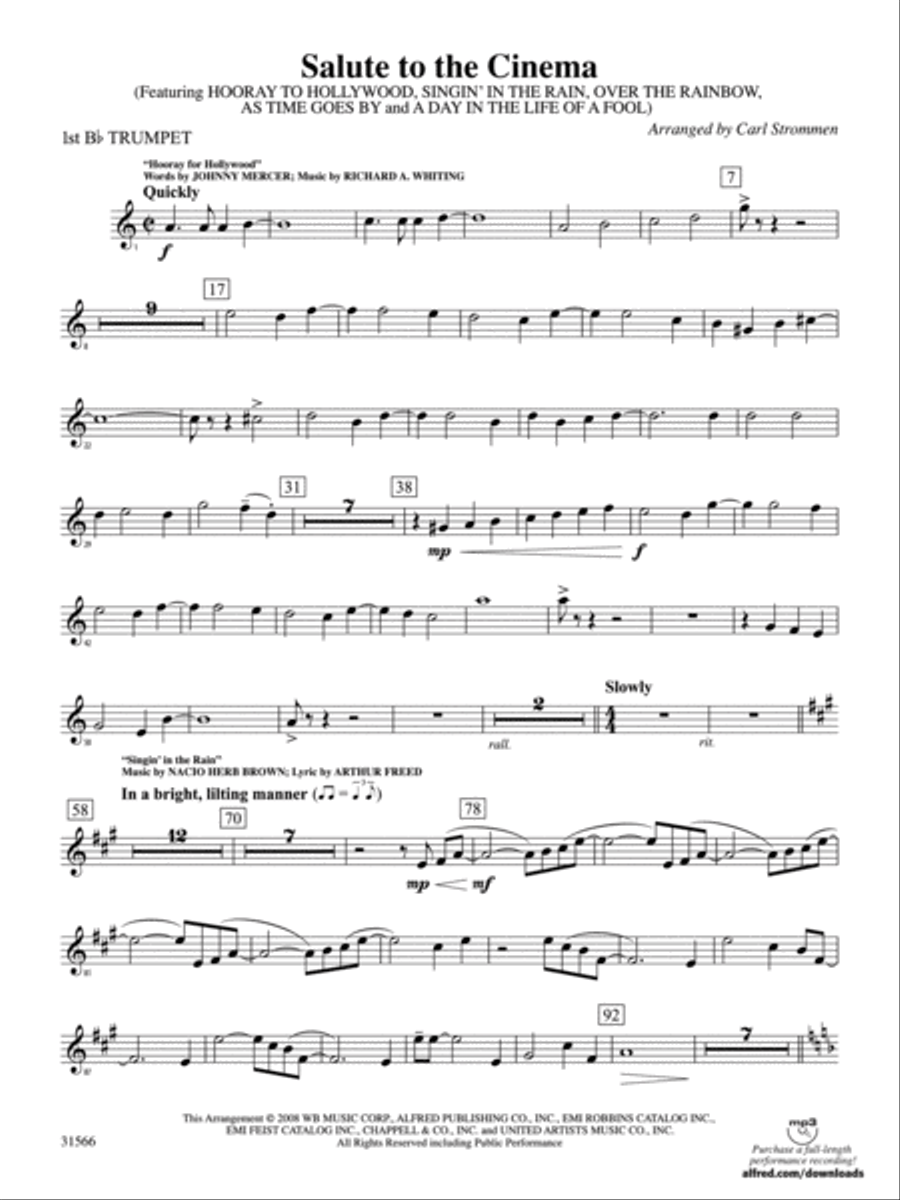 Salute to the Cinema: 1st B-flat Trumpet Full Orchestra scores gallery preview page 1