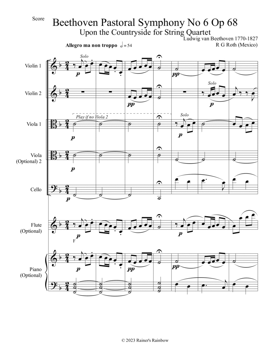 Beethoven Pastoral Symphony No 6 Countryside Arrival String Quartet String Quartet scores gallery preview page 1